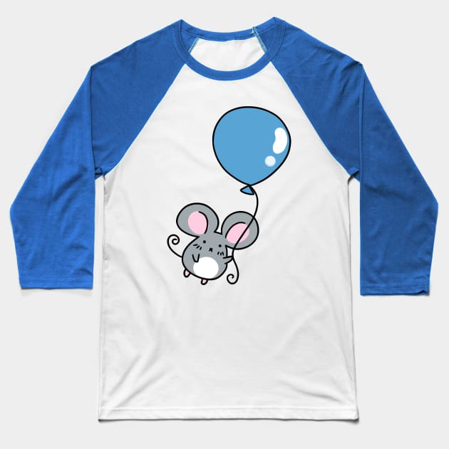 Blue Balloon Gray Mouse Baseball T-Shirt by saradaboru